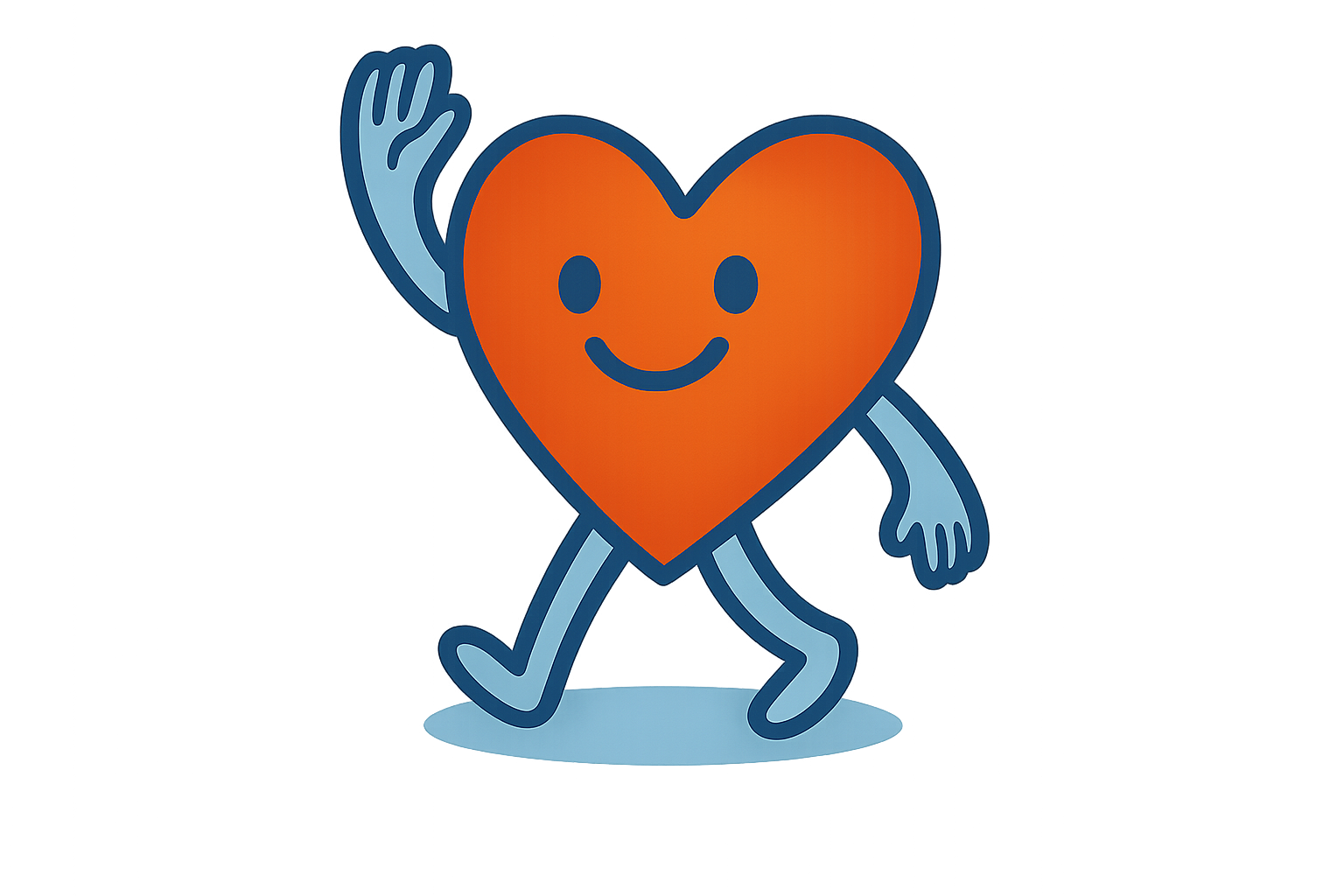 Charity the heart mascot waving hello